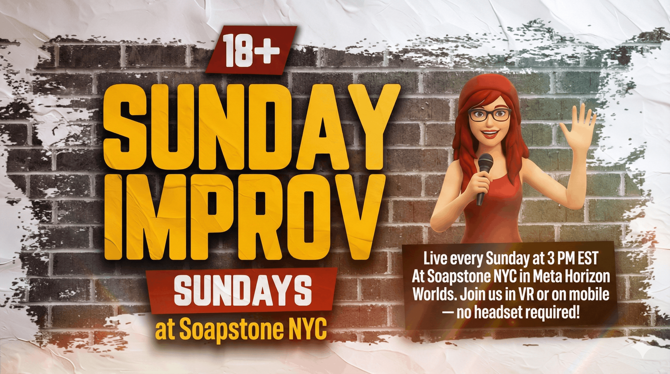 Sunday Improv End Screen - Live every Sunday at 3 PM EST at Soapstone NYC